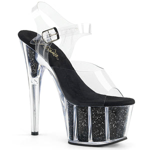 ADORE-708G 7" Heel Clear Black Glitter Exotic Dancer Shoes