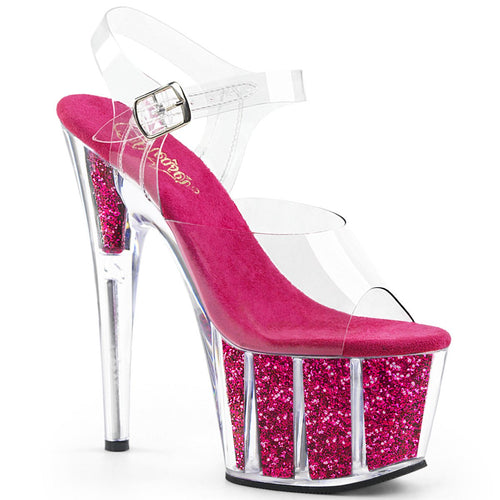 ADORE-708G 7 Inch Clear & Hot Pink Glitter Exotic Dance Shoe