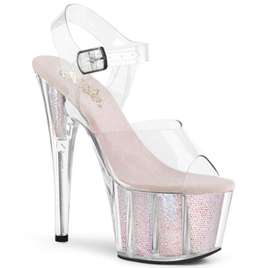 ADORE-708G 7" Heel Clear and Opal Glitter Exotic Dancer Shoe