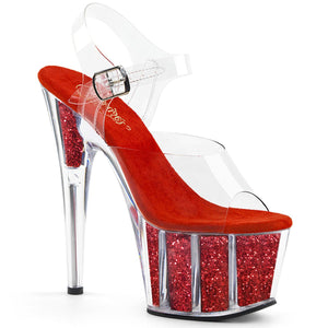 ADORE-708G 7" Heel Clear and Red Glitter Exotic Dancer Shoes