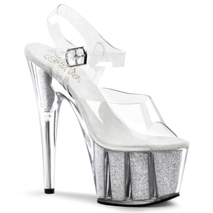 ADORE-708G Pleaser Sexy 7" Heel Clear Silver Glitter Shoes