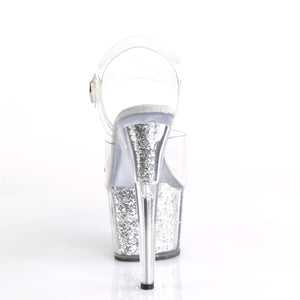 ADORE-708GTG Sexy 7" Heel Clear Silver Glitter Sexy Shoes