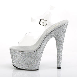 ADORE-708HMG Sexy 7" Heel Clear Silver Glitter Pole Shoes