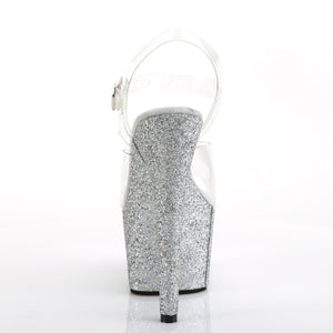 ADORE-708HMG Sexy 7" Heel Clear Silver Glitter Pole Shoes