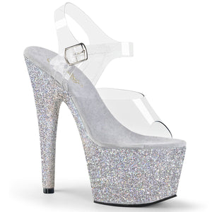 ADORE-708HMG Sexy 7" Heel Clear Silver Glitter Pole Shoes