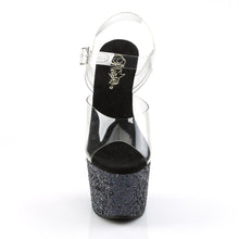 Load image into Gallery viewer, ADORE-708LG 7&quot; Heel Clear Black Glitter Sexy Sandals