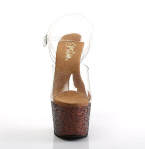 ADORE-708LG 7" Heel Clear Copper Glitter Pole Dancing Sandal