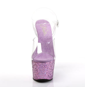 ADORE-708LG 7" Heel Clear Lavender Glitter Pole Sandals