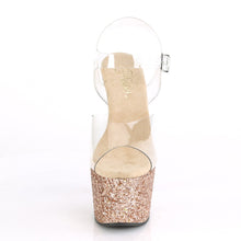 Load image into Gallery viewer, ADORE-708LG 7&quot; Heel Clear Rose Gold Glitter Strippers Shoes