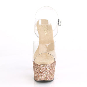 ADORE-708LG 7" Heel Clear Rose Gold Glitter Strippers Shoes