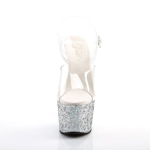 ADORE-708LG 7" Heel Clear and Silver Glitter Pole Shoes