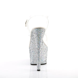 ADORE-708LG 7" Heel Clear and Silver Glitter Pole Shoes