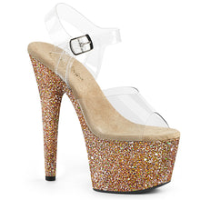 Load image into Gallery viewer, ADORE-708LG 7&quot; Heel Clear Rose Gold Glitter Strippers Shoes