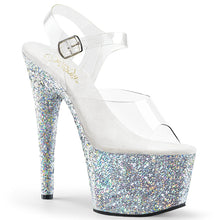 Load image into Gallery viewer, ADORE-708LG 7&quot; Heel Clear and Silver Glitter Pole Shoes