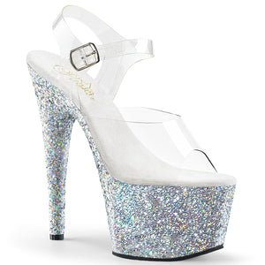 ADORE-708LG 7" Heel Clear and Silver Glitter Pole Shoes