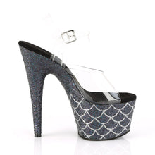 Load image into Gallery viewer, ADORE-708MSLG Sexy 7&quot; Heel Clear Black Glitter Dancer Shoe