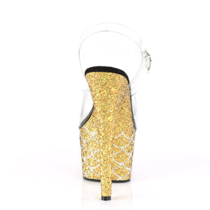 ADORE-708MSLG Sexy 7" Heel Clear Gold Glitter Dancing Shoes