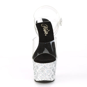 ADORE-708MSLG Sexy 7 Inch Heel Clear Silver Glitter Shoes