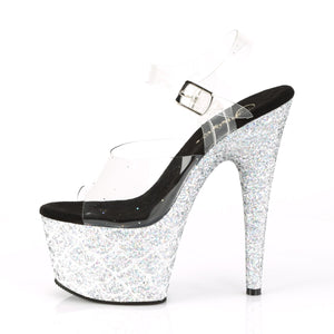 ADORE-708MSLG Sexy 7 Inch Heel Clear Silver Glitter Shoes