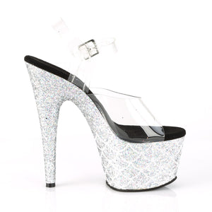 ADORE-708MSLG Sexy 7 Inch Heel Clear Silver Glitter Shoes