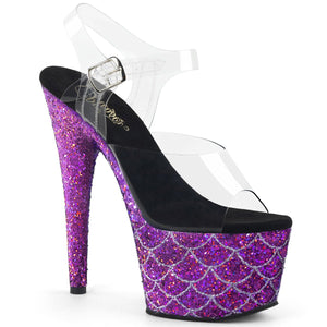 ADORE-708MSLG Sexy 7 Inch Heel Clear Purple Glitter Shoes