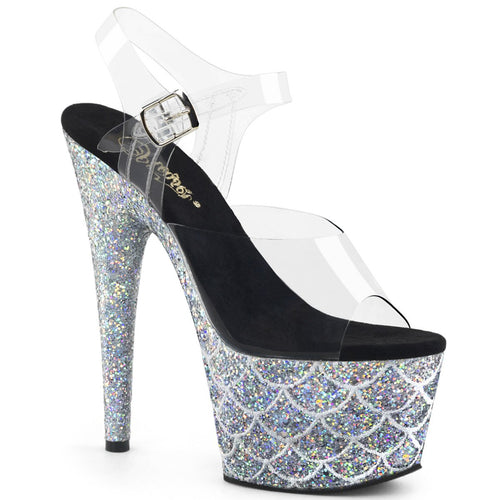 ADORE-708MSLG Sexy 7 Inch Heel Clear Silver Glitter Shoes