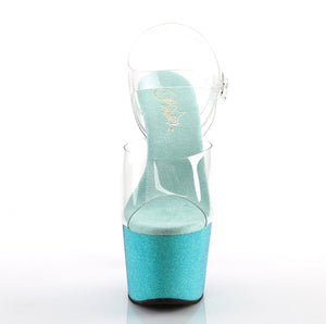 ADORE-708OMBRE 7 Inch Heel Clear Aqua White Glitter Sandals