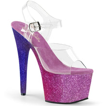 Load image into Gallery viewer, ADORE-708OMBRE 7 Inch Heel Clear Fuchsia Blue Fetish Sandals