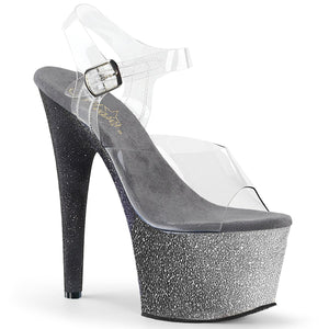 ADORE-708OMBRE 7 Inch Heel Clear Silver-Black Fetish Sandals