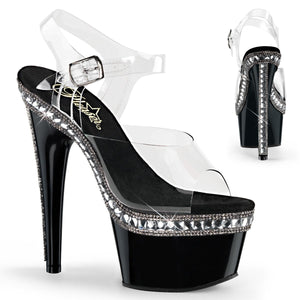 ADORE-708RS-1 7" Heel Clear Black Pole Dance Platform Sandal