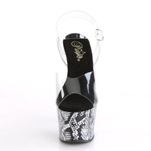 Load image into Gallery viewer, ADORE-708SP 7 Inch Heel Clear Silver Snake Print Sandals