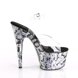 ADORE-708SP 7 Inch Heel Clear Silver Snake Print Sandals