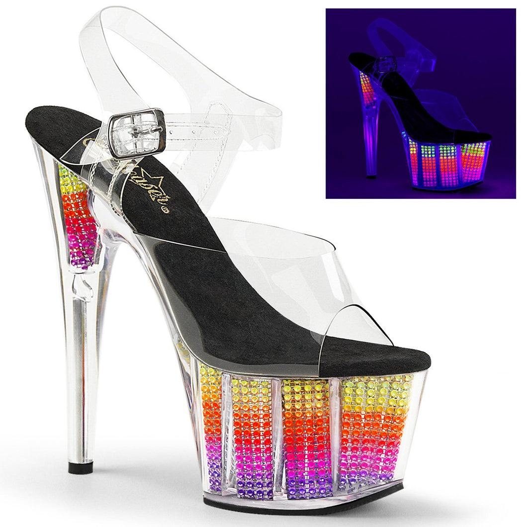 ADORE-708SRS 7 Inch Heel Clear Neon Multi Fetish Sandals