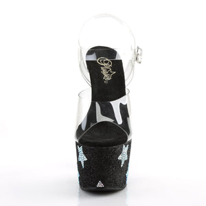 ADORE-708STAR 7 Inch Clear & Black Glitter Pole Dancer Shoes