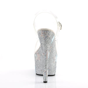 ADORE-708STAR 7" Clear and Silver Glitter Pole Dancer Shoes