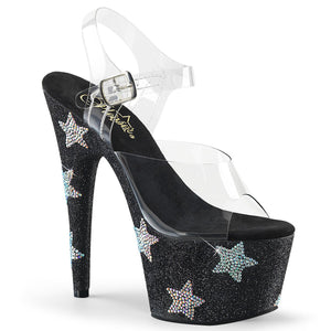 ADORE-708STAR 7 Inch Clear & Black Glitter Pole Dancer Shoes