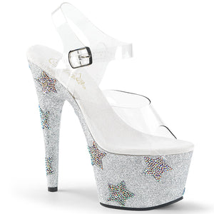 ADORE-708STAR 7" Clear and Silver Glitter Pole Dancer Shoes