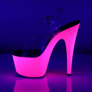 ADORE-708UV 7" Heel Clear Neon Pink Pole Dancing Shoes