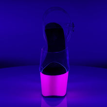 Load image into Gallery viewer, ADORE-708UV 7&quot; Heel Clear and Neon Purple Pole Dancing Shoes