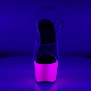 ADORE-708UV 7" Heel Clear and Neon Purple Pole Dancing Shoes