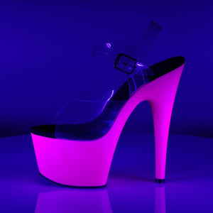 ADORE-708UV 7" Heel Clear and Neon Purple Pole Dancing Shoes