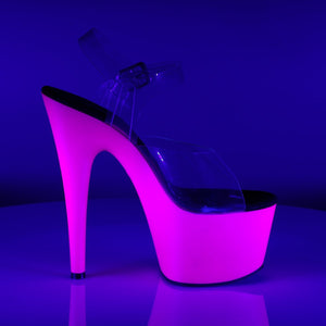 ADORE-708UV 7" Heel Clear and Neon Purple Pole Dancing Shoes