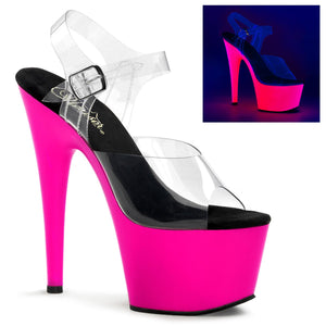 ADORE-708UV 7" Heel Clear Neon Pink Pole Dancing Shoes