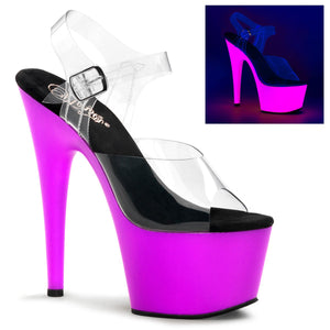 ADORE-708UV 7" Heel Clear and Neon Purple Pole Dancing Shoes