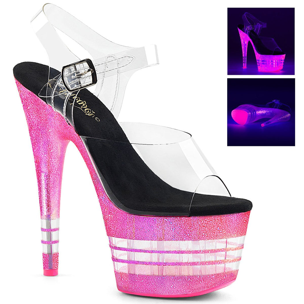 ADORE-708UVLN Heels Clear Bubble Gum Pink Glitter Sexy Shoe