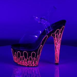 ADORE-708UVL 7" Clear Black Neon Hot Pink Pole Dancer Shoes