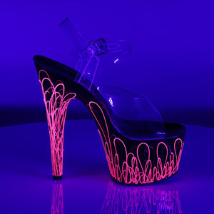 ADORE-708UVL 7" Clear Black Neon Hot Pink Pole Dancer Shoes