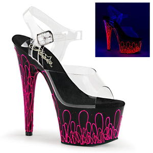 ADORE-708UVL 7" Clear Black Neon Hot Pink Pole Dancer Shoes