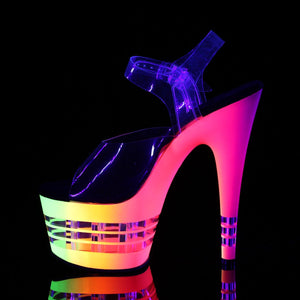 ADORE-708UVLN 7 Inch Heel Clear Neon Multi Pole Dancing Shoe