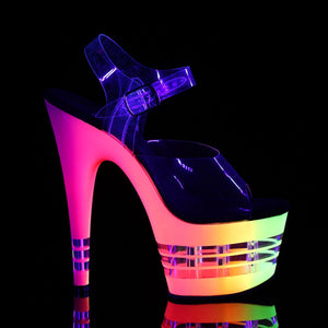 ADORE-708UVLN 7 Inch Heel Clear Neon Multi Pole Dancing Shoe